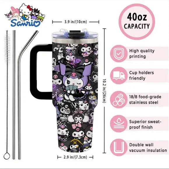 🆕 Kuromi - Black and Purple Tumbler - Sanrio - Stainless Steel - 40oz - NIB - Picture 7 of 14